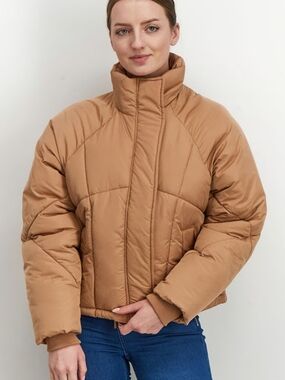 Topshop Camel Tan Puffer Jacket - Quilted High Collar Coat